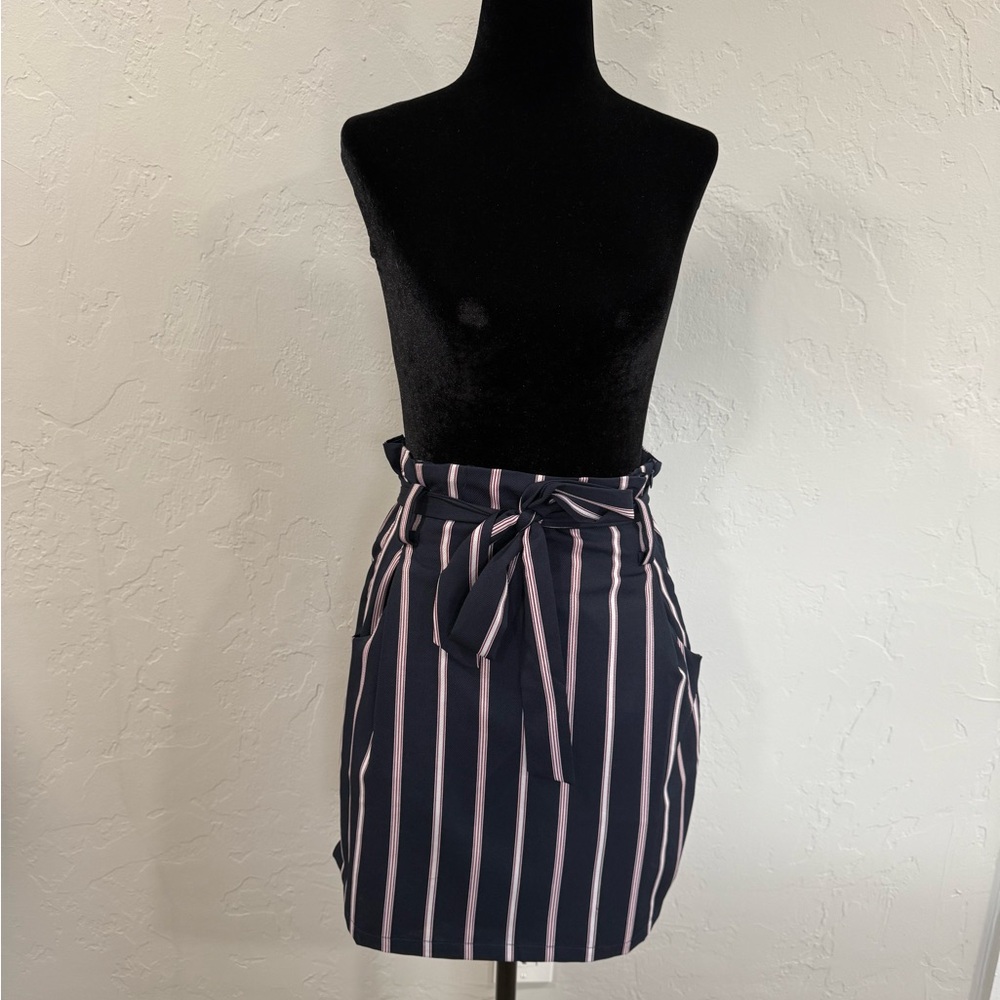 Striped Navy Women's Skirt with White and Pink Stripes